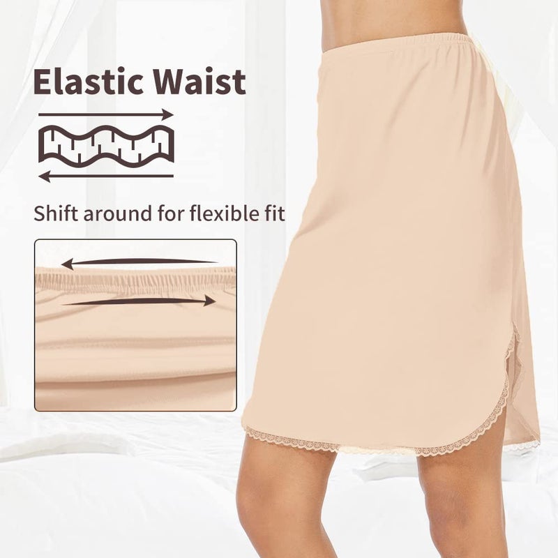 MANCYFIT Half Slips for Women Underskirt Short Mini Skirt with Floral Lace Trim Nude XX-Large - Image 2